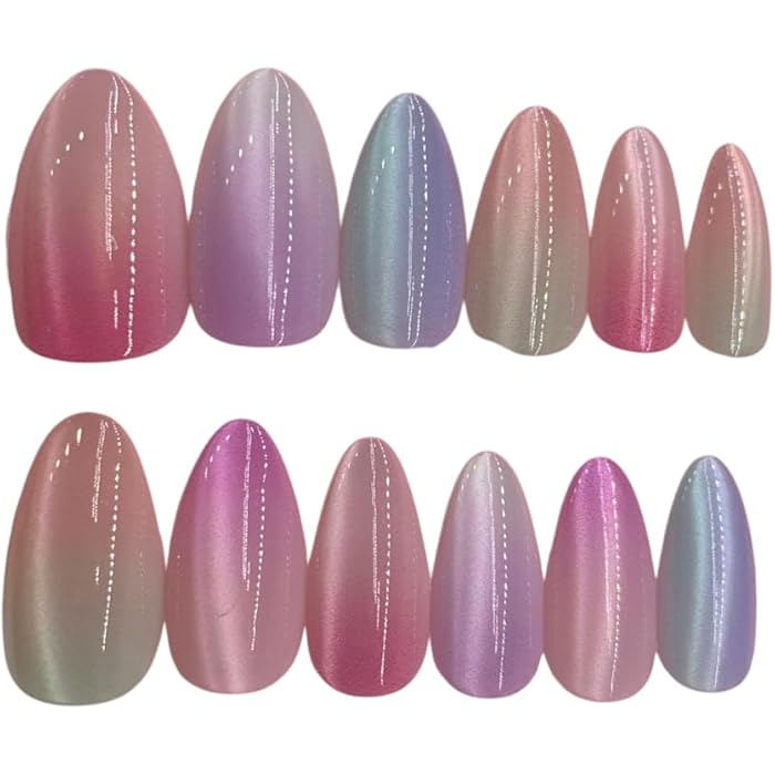 nails PRESS ON NAILS- 12pcs Medium -False Nails, Perfect For Parties, Comes FACE-OVAL shape WITH ONE SHEET DOUBLE FACE - SHAPE multicolor mix - Image 1